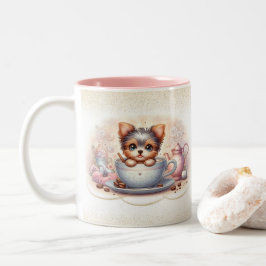 Yorkie de xícara amante de café