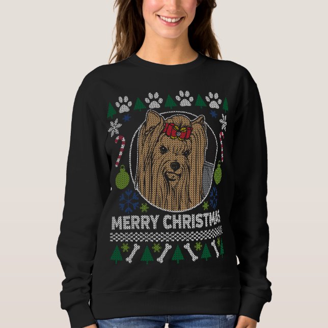 Yorkie Dog Raça Feia Suéter De Natal (Frente)