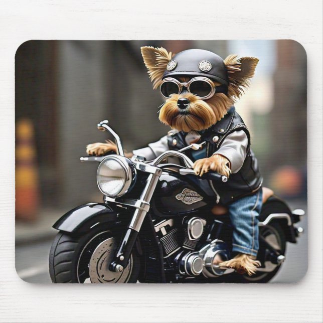 Yorkie Riding Motorcycle Mouse Pad (Frente)