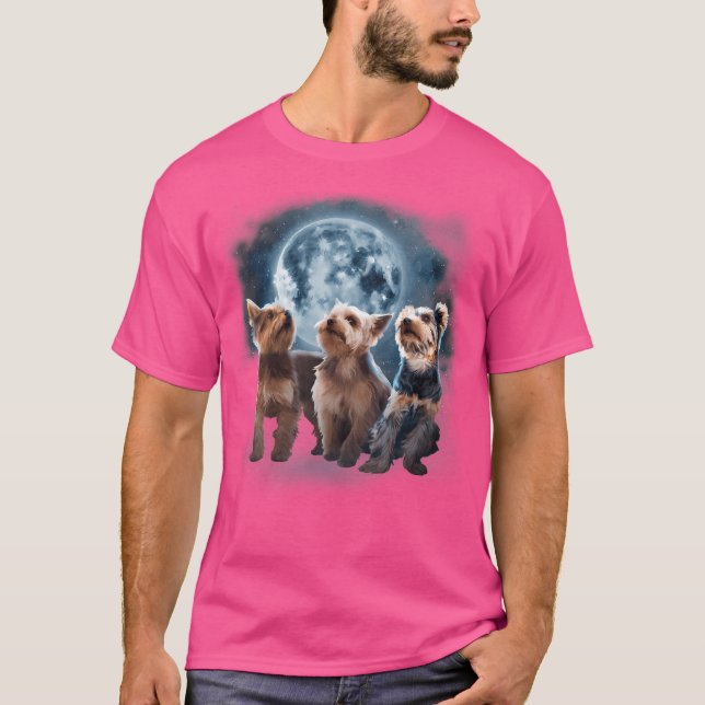 Yorkies Gritando Na Camisa Da Lua - Camisa Yorkie  (Frente)