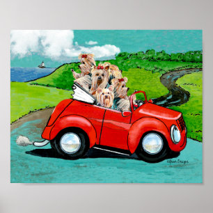Yorkies na Impressão Vermelha de Arte Canvas Conv