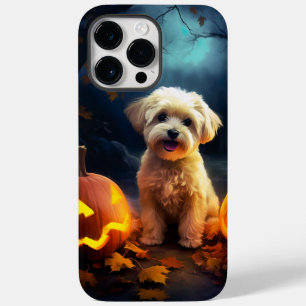 Yorkipoo do Halloween Com Pumpkins Assustado