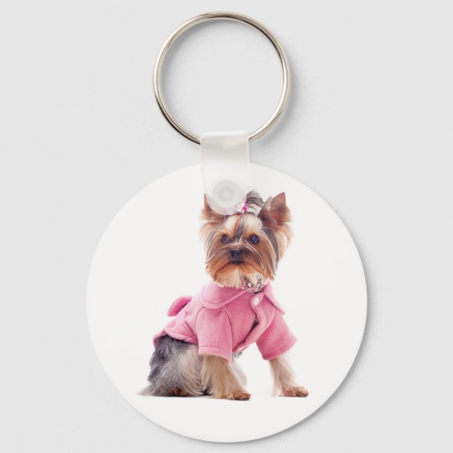 Yorkshire Terrier Puppy Dog Em Chaveiro Rosa (Frente)
