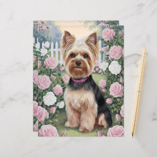 Yorkshire Terrier Rosa Garden Art Paper