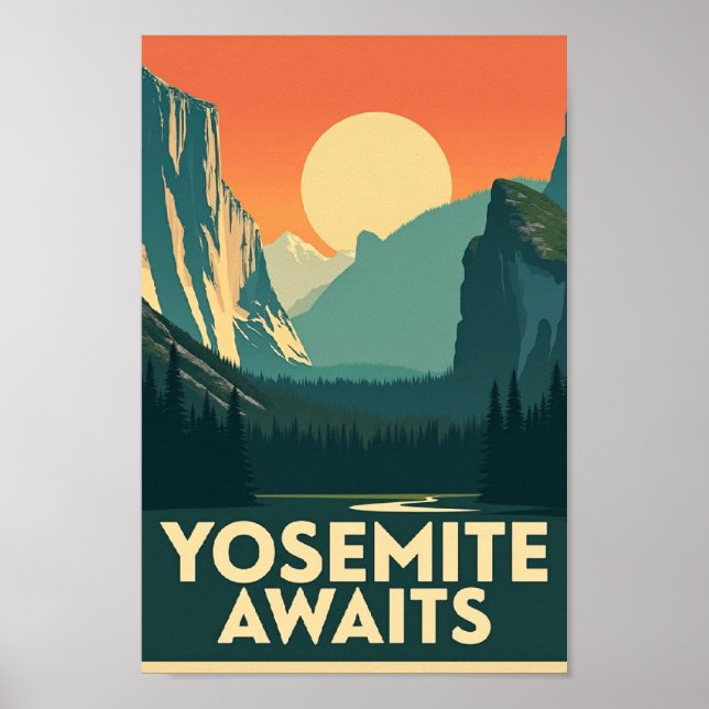 Yosemite Awaits - Retro Travel Poster (Frente)