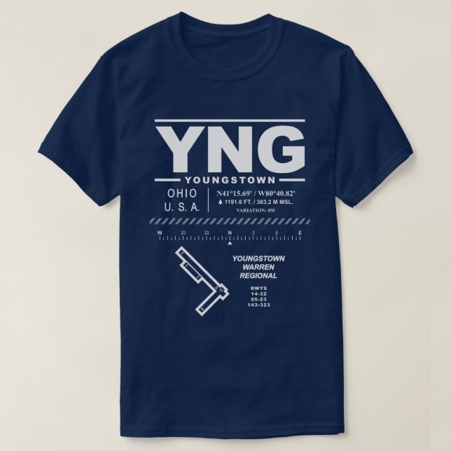 Youngstown Warren Aeroporto Regional YNG T-Shirt (Frente do Design)