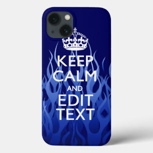 Your Text on Keep Calm on Navy Blue Racing Flames
