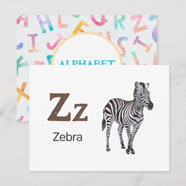 Z é para Zebra - Cartão Flash Alfabético (Frente/Verso)