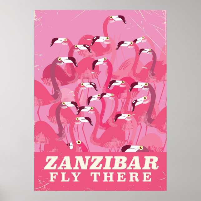 Zanzibar Fly lá poster de viagens de estilo vintag (Frente)