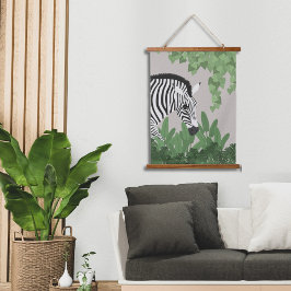 Zebra amongst Leaves Wood Topped Wall Tapestry