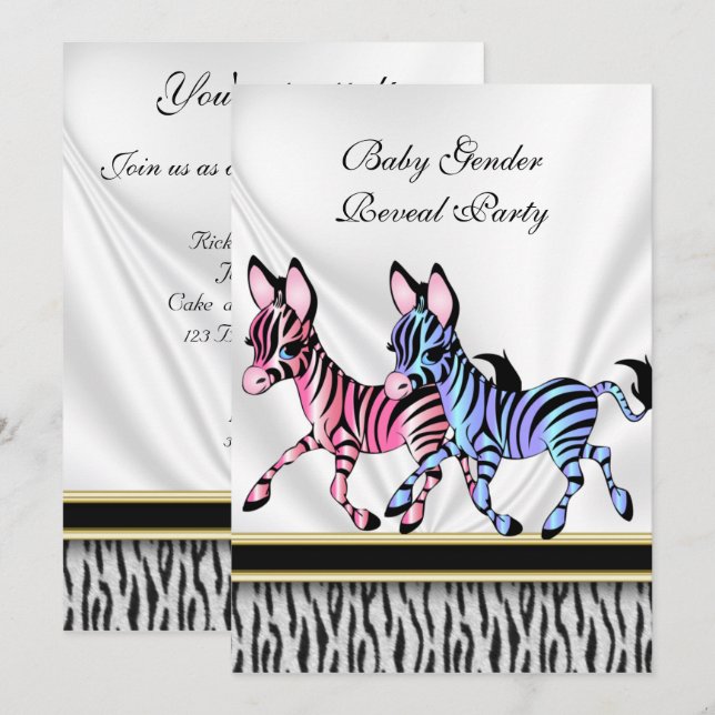 Zebra Baby Gender Revetre Convite de festas (Frente/Verso)