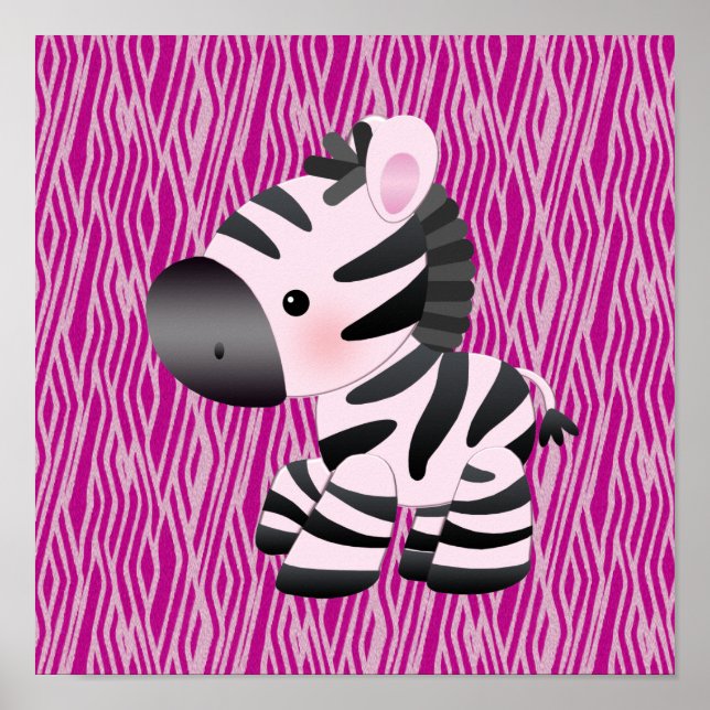Zebra branca e Poster de impressão animal rosa (Frente)