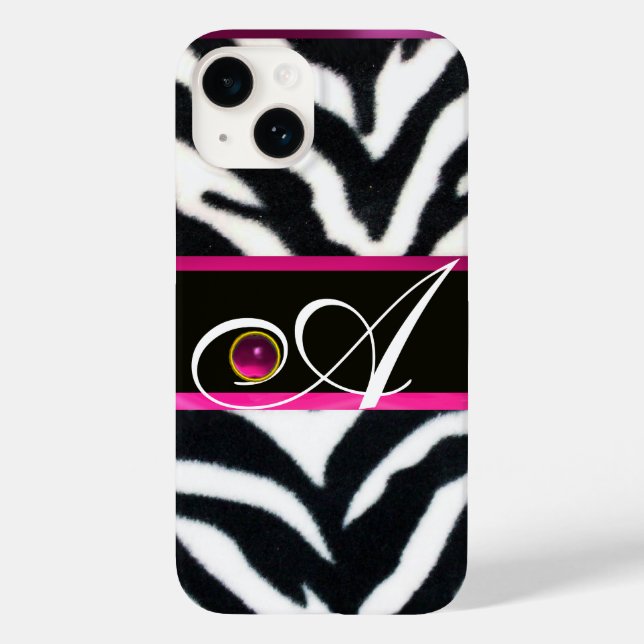 ZEBRA BRANCA NEGRA FUR FUCHSIA PINK GEM MONOGRAMA, (Verso)