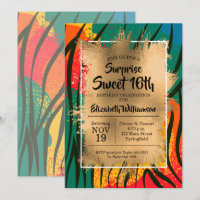 Zebra Colorful Sweet 16º Convites de Aniversário