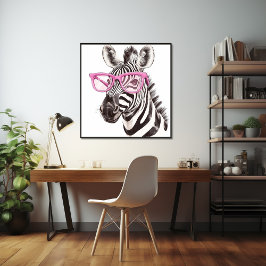 Zebra com Poster de Óculos Rosa