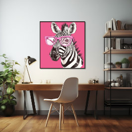 Zebra com Poster de Óculos Rosa