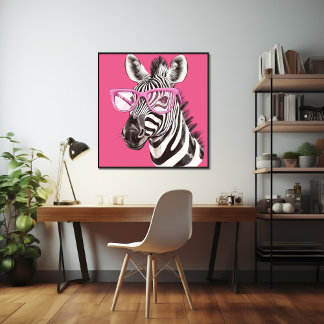 Zebra com Poster de Óculos Rosa