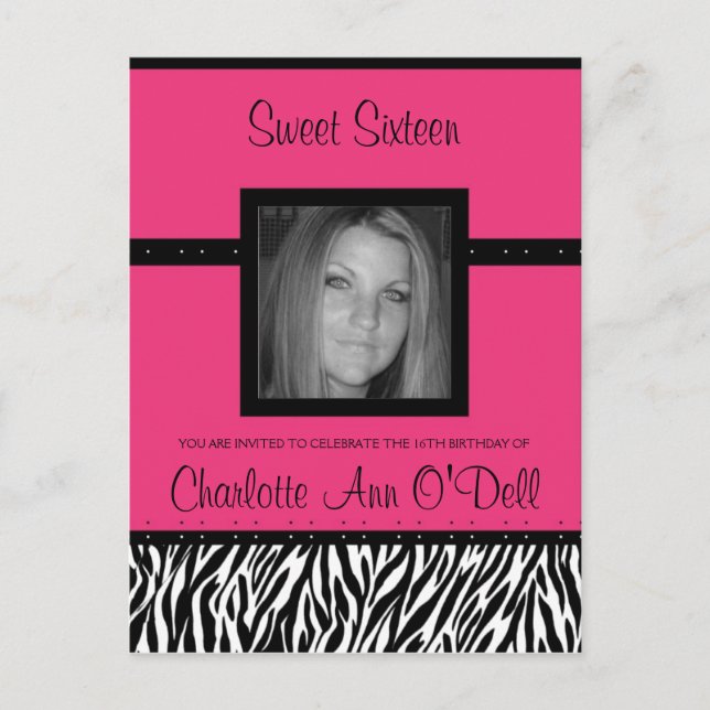 zebra; convite de aniversário (Frente)