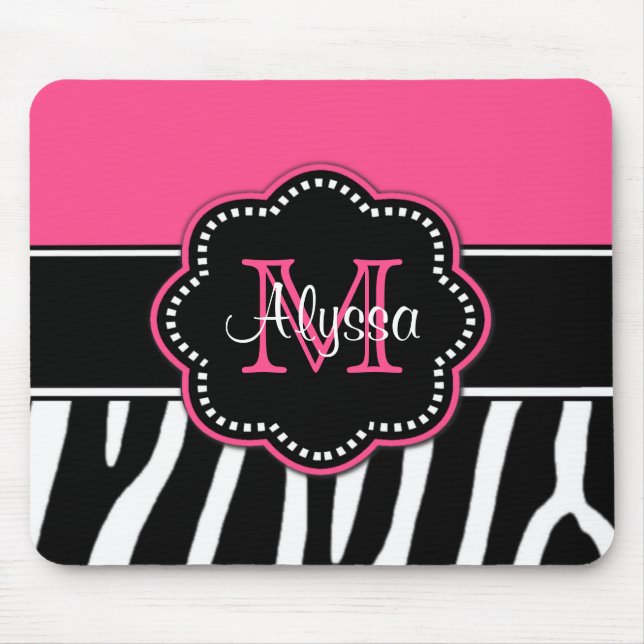Zebra cor-de-rosa Mousepad personalizado impressão (Frente)