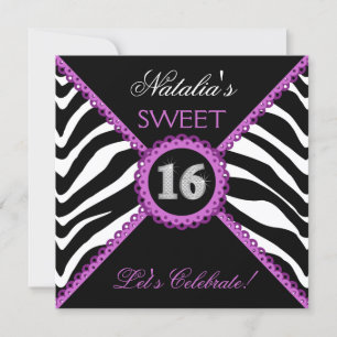 Zebra Doce Dezesseis Convites De Bling Roxo