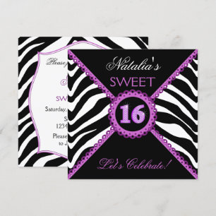 Zebra Doce Dezesseis Convites De Bling Roxo