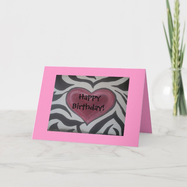 Zebra e Cartão de Aniversário Feliz Rosa! (Frente)