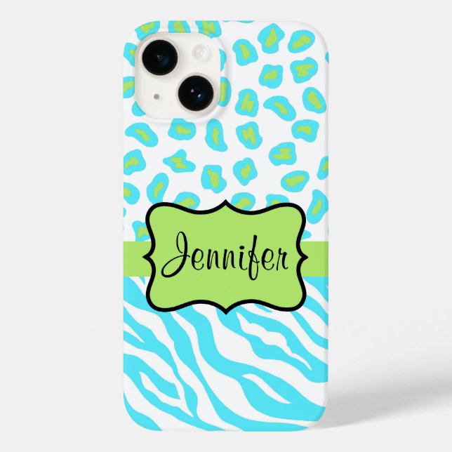 Zebra e Cheetah Skin Turquoise Blue Green Name (Verso)