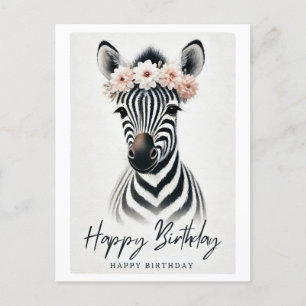 Zebra Elegante com Cartão de Aniversário da Coroa
