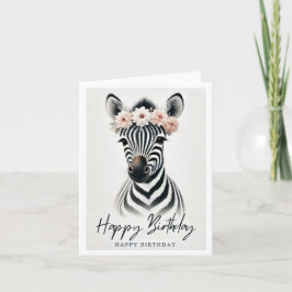 Zebra Elegante com Cartão de Aniversário da Coroa 