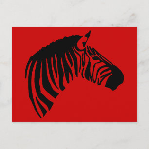 ZEBRA EM CARTÃO POSTAL VERMELHO