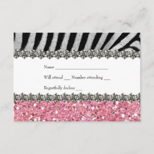 Zebra Faux Rhinestone Pink Glitter RSVP