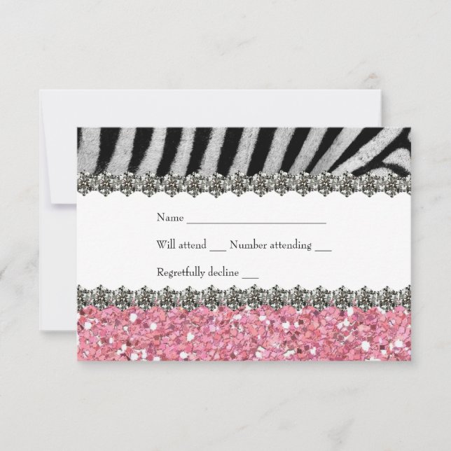 Zebra Faux Rhinestone Pink Glitter RSVP (Frente)