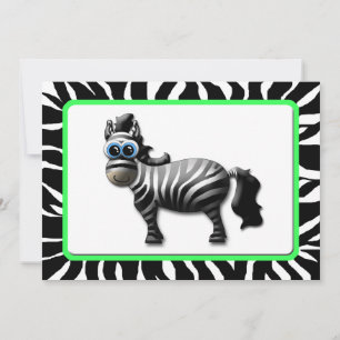 Zebra Green Frame Baby Shower Convites