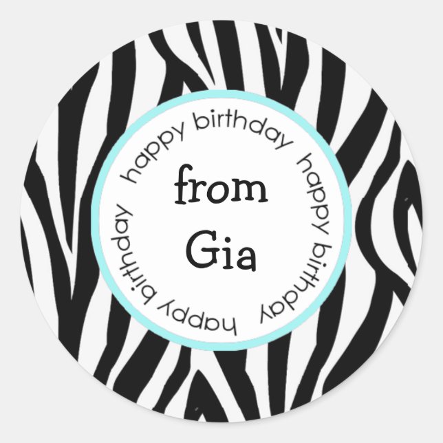 Zebra Happy Birday para/de adesivos (Frente)
