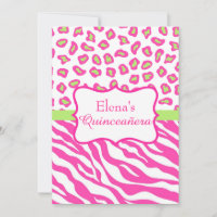 Zebra Leopardo Rosa Quinceañera Convite