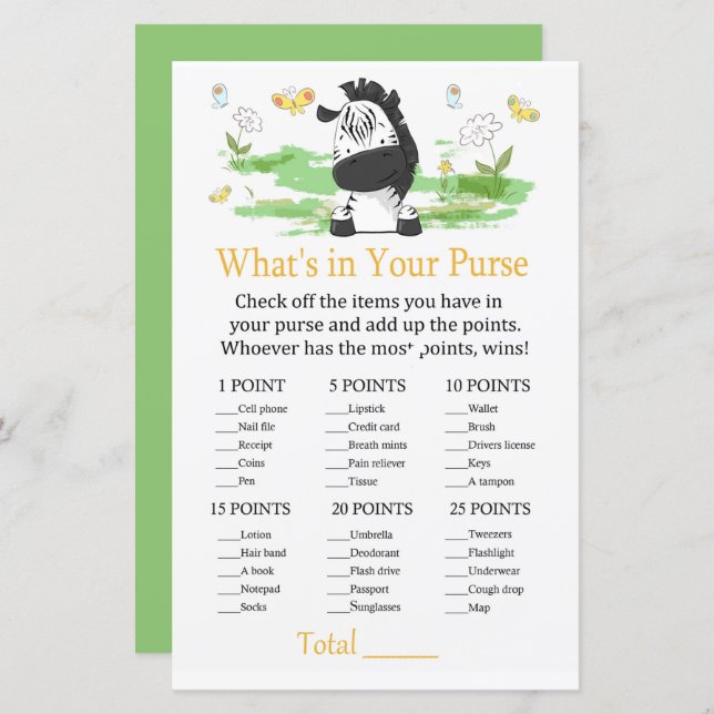 Zebra O que há no seu jogo de bolsa (Frente/Verso)