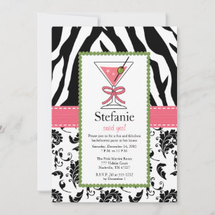 Zebra Print Pink Martini Bachelorette Convites