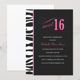 Zebra Print Sweet 16 Convite de festas