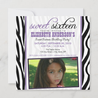 Zebra Print Sweet 16 Convite de festas (roxo)