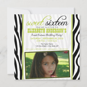 Zebra Print Sweet 16 Convite de festas (verde lim