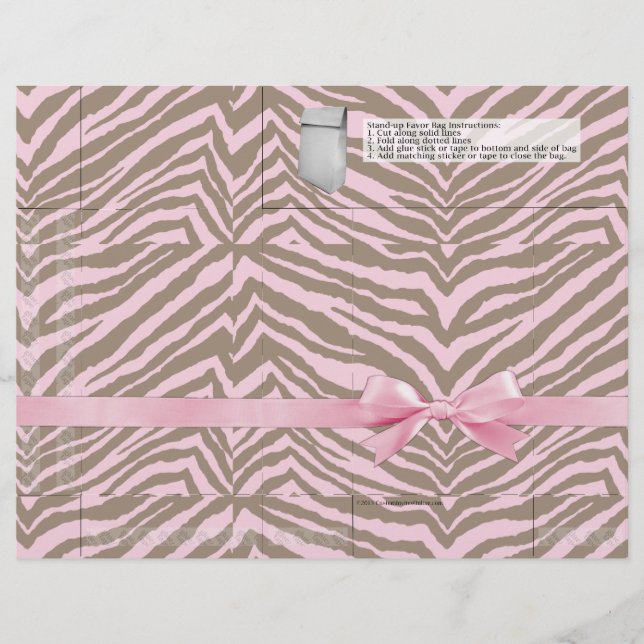 Zebra rosa/castanha com Arco de fita, Páginas de f (Frente)