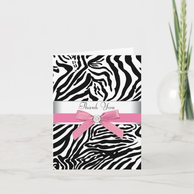Zebra Rosa Obrigado Cartões (Frente)