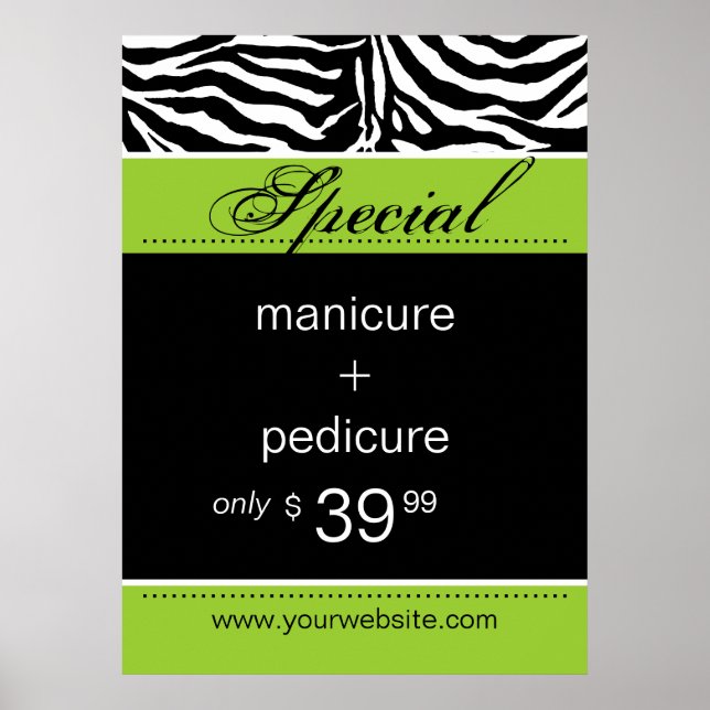 Zebra Salon Spa Poster Trendy Verde limão (Frente)