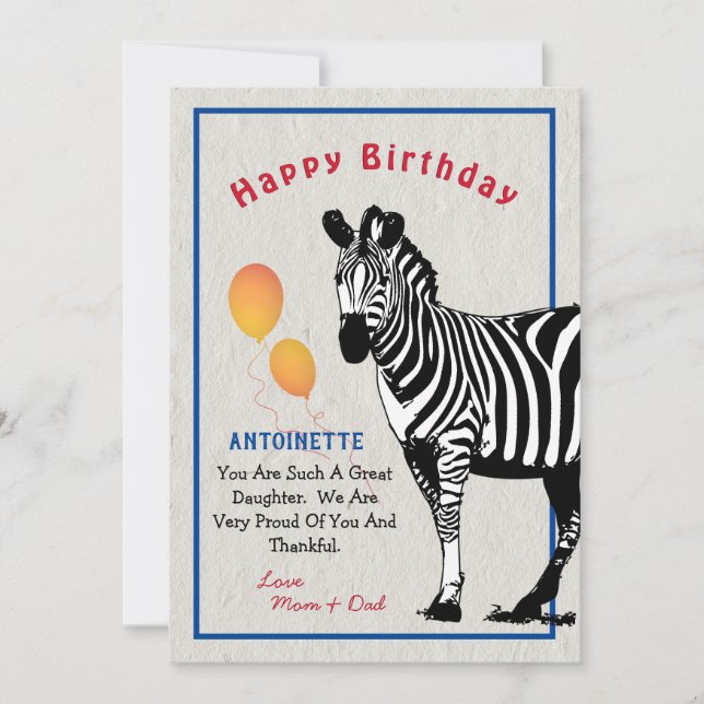 Zebra Selgle Animal Balões Feliz Aniversário (Frente)