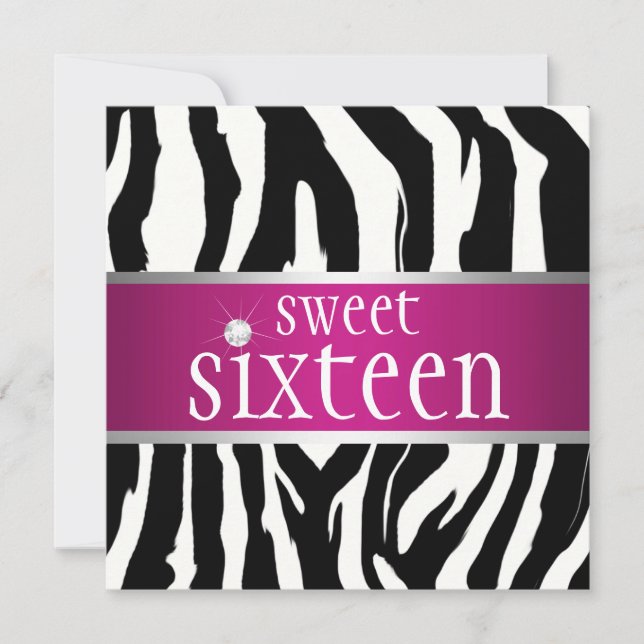Zebra Sweet 16 Convite (Frente)