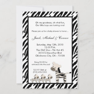 Zebra TRIPLETS Convite de aniversário bebê