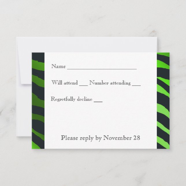 Zebra Verde limão Preto Strips rsvp com envelope (Frente)