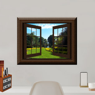 Zen calmo da paisagem do poster da janela do falso
