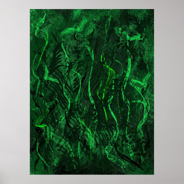 Zen Green Tunes Calming Abstract Wall Art Poster (Frente)