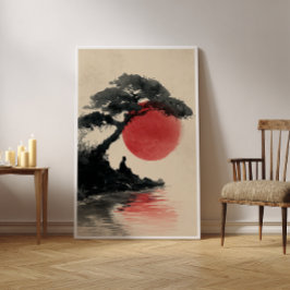 Zen Monk Medita Arte Sunset - Impressão minimalist